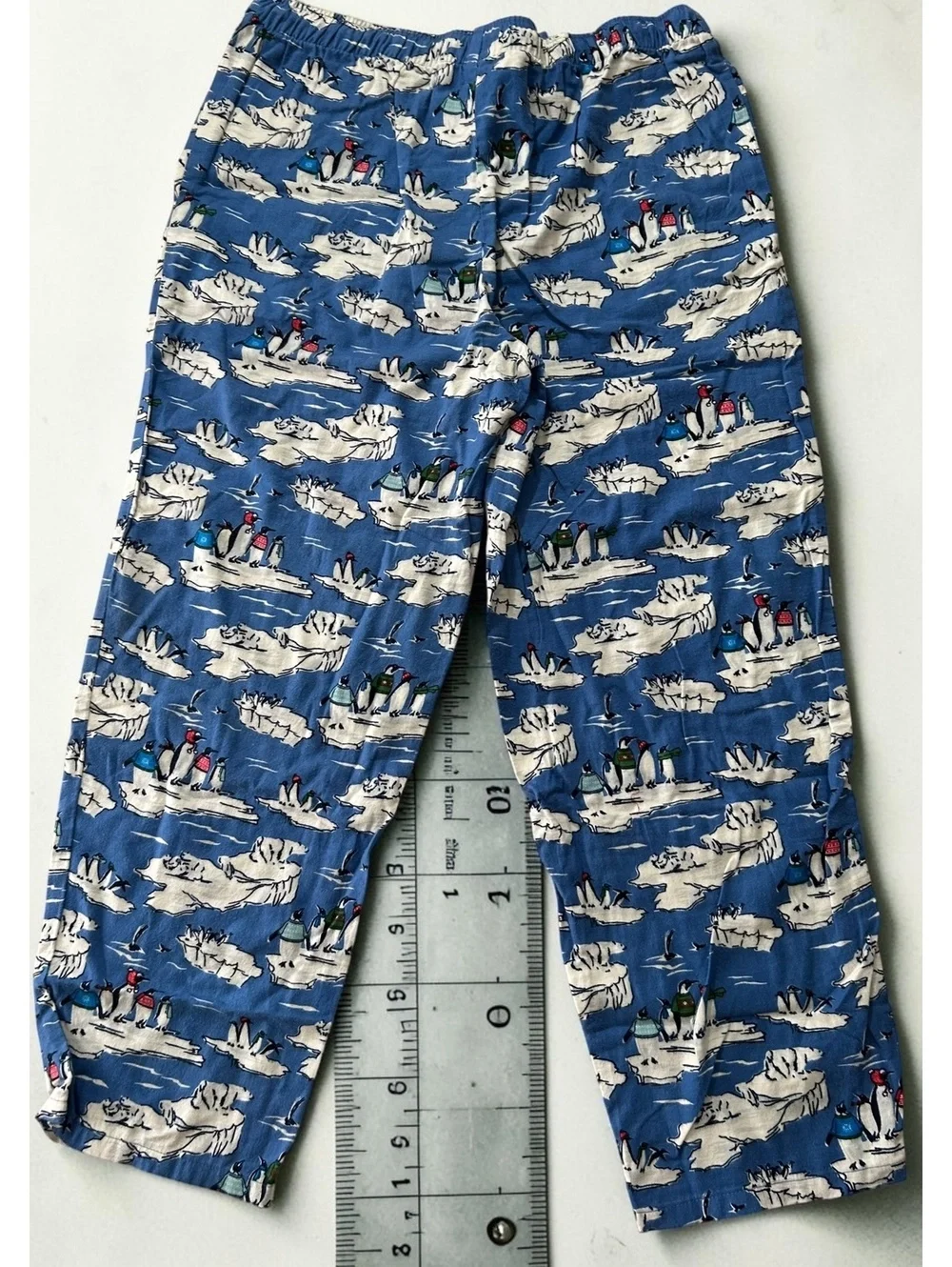 Lands' End Blue Penguin Iceberg Print Cotton Lounge Pajama Pants - Size XL